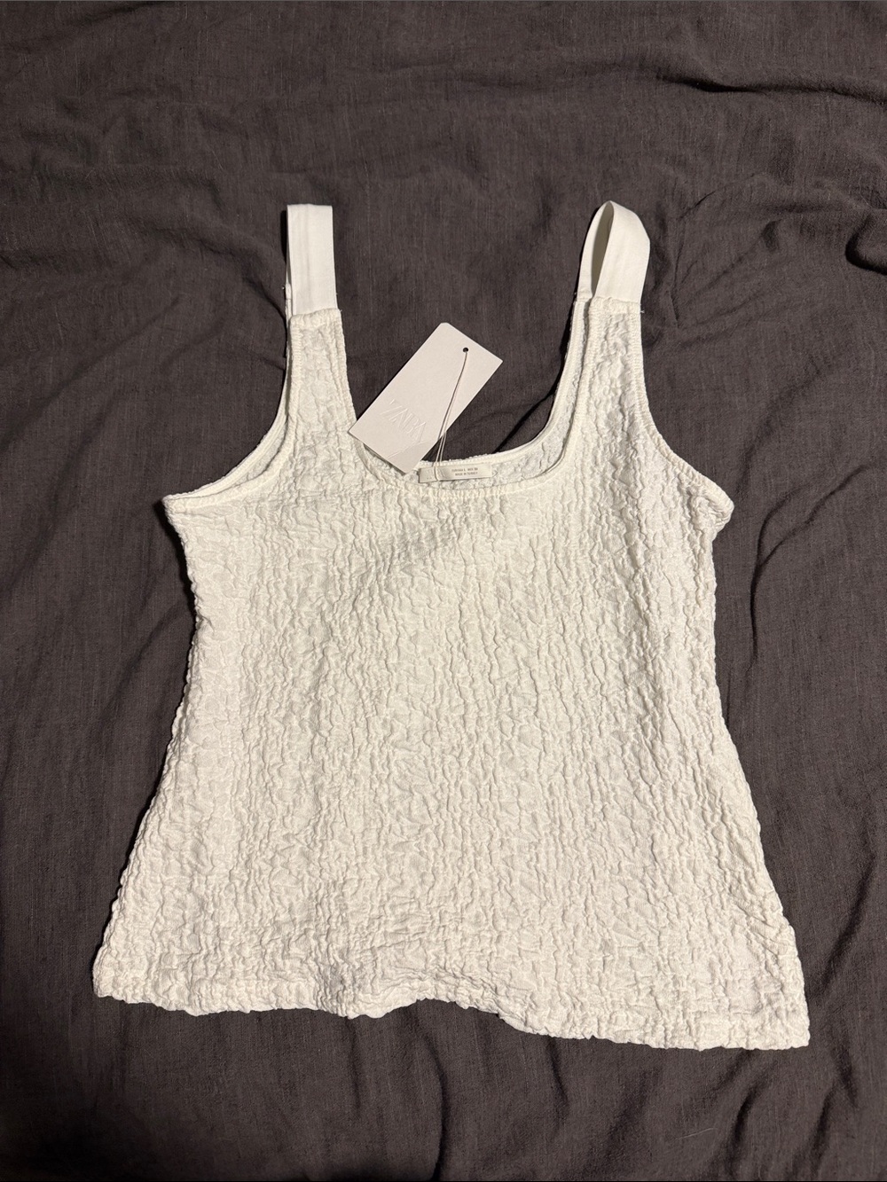 Zara White Textured Tank - Women's Sleeveless Top